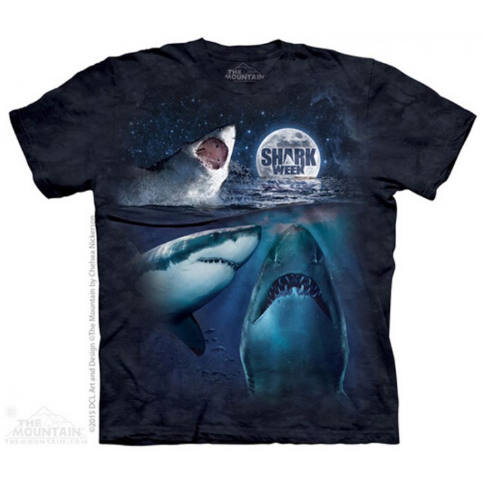 三鲨映月 THREE SHARK WEEK MOON 鲨鱼图案T恤 美国THE MOUNTAIN 3DT恤（2016）